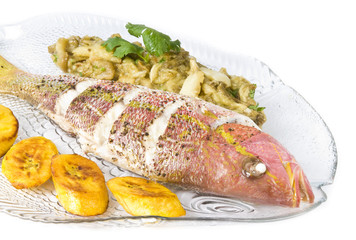 Roasted Yellow Tail Snapper with Eggplant and Plantain