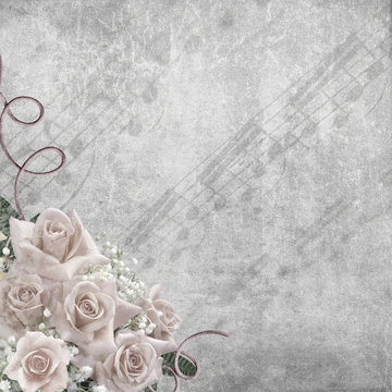 Wedding Day background  with roses and notes