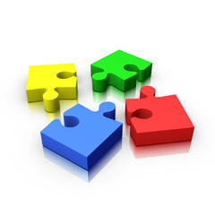 4 jigsaw puzzle pieces incomplete isolated on white