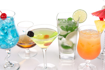 Many Cocktails with alcohol mojito, martini