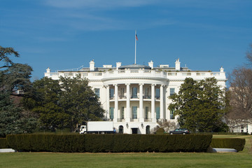 White House South Lawn Truck Blue Sky Washington