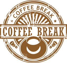 Grunge stamp with coffee cup and the text coffee break