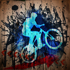 Biker. Digital graffiti on a wooden fence