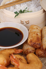 asia food, spring roll and sauce