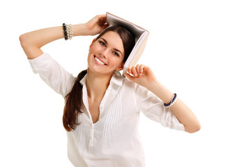Naklejka premium student girl cheerful with books