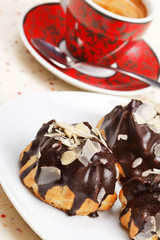 chocolate eclairs with coffee