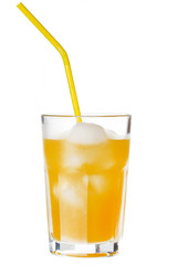 glass of orange juice with ice