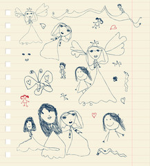 Children's sketch on sheet for your design