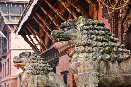 stone lions in Patan