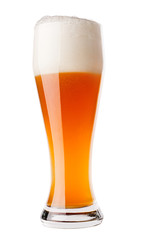 Glass of gold Beer isolated on white background