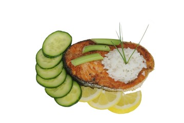 fried salmon with vegetables