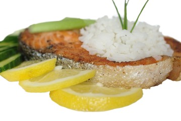 fried salmon with vegetables