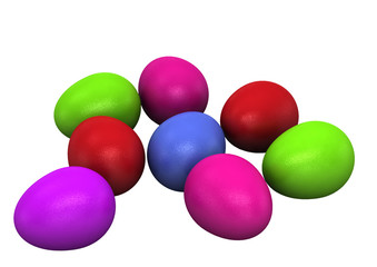 3d Colored Easter Eggs  on white background