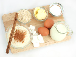 Rice pudding with cinnamon and all the ingredients
