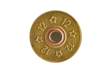 Cartridge of 12th caliber for a hunting rifle isolated.