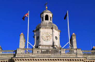 The clock tower of the Royal Horse Guards barracks in London.