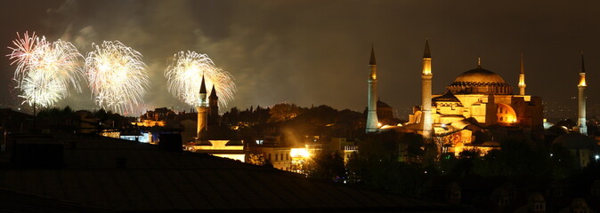 Illuminated Hagia Sophia and fireworks in Istanbul - 29655254