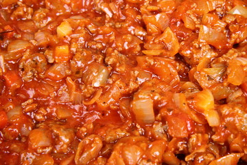 Spaghetti bolognese sauce in close up