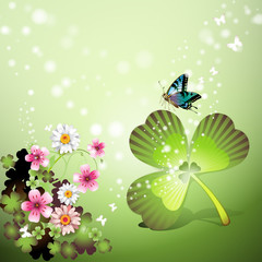 St. Patrick's Day background with flowers and butterflies