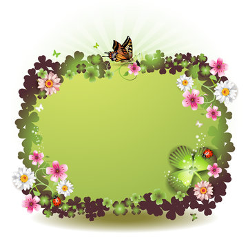 St. Patrick's Day background with flowers and butterflies