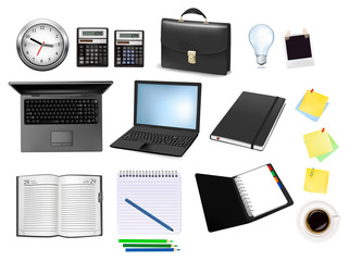 Big collection of business and office supplies. Vector.