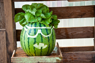 carved art on watermelon