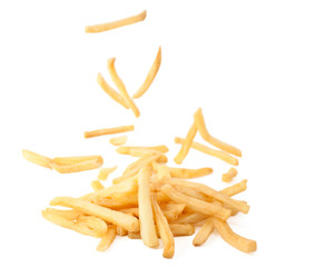 French fries on a white background.