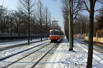 République Tcheque, Prague : tramway dans la neige