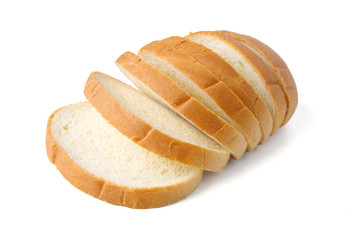 The cut loaf of bread  isolated on white