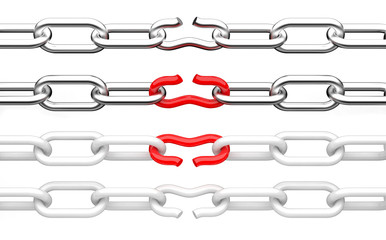 Broken chain. 3d illustration isolated