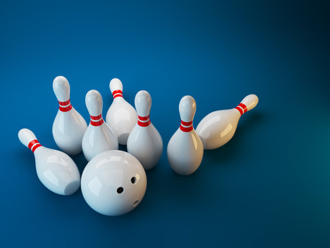 Bowling. 3D illustration on dark blue  background