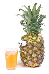 pineapple with juice isolated on white background