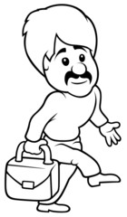Man with Suitcase - Black and White Cartoon illustration