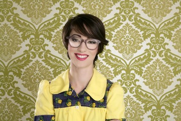 nerd woman retro portrait 70s wallpaper