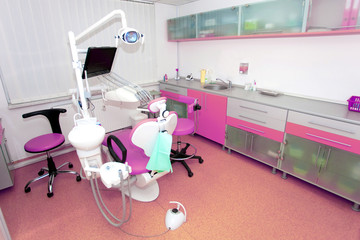 Dental clinic interior design with chair and tools
