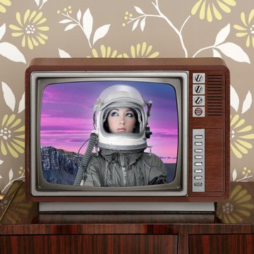 Space Odyssey Mars Astronaut On Retro 60s Tv