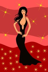 Sexy Frau in schwarzem Kleid