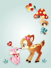 バンビ＆ウサギ（ブルー）