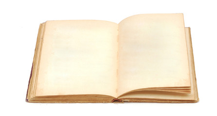 an old book with blank yellow stained pages