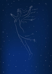 Obraz na płótnie Canvas Girl flying in the starry sky