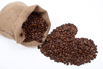 Burlap sack with coffee heart