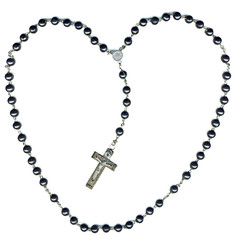 Heart shaped christian rosary isolated on white