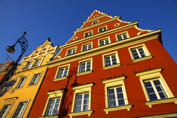 Naklejka premium Colourful buildings on the market square in Wroclaw city, Poland