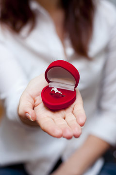 red box with engagement ring inside