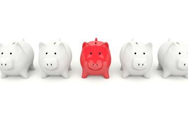 Red piggy bank isolated on white