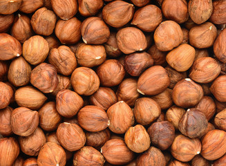 Hazelnuts closeup shot, horizontal background