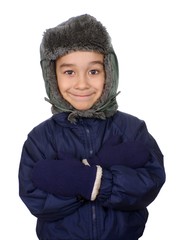 Boy dressed for winter, arms crossed