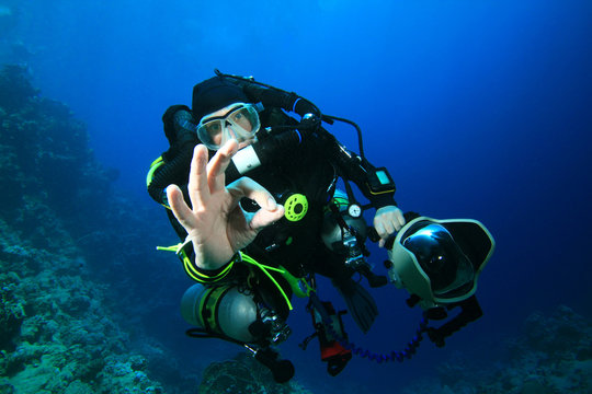Scuba Diver with Closed-Circuit Rebreather