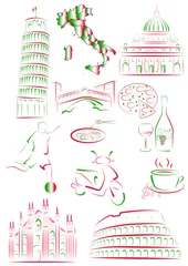Crédence de cuisine en verre imprimé Doodle Sites et symboles italiens