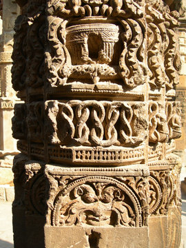 Qutub Minar site details of masonry carvings in New Delhi